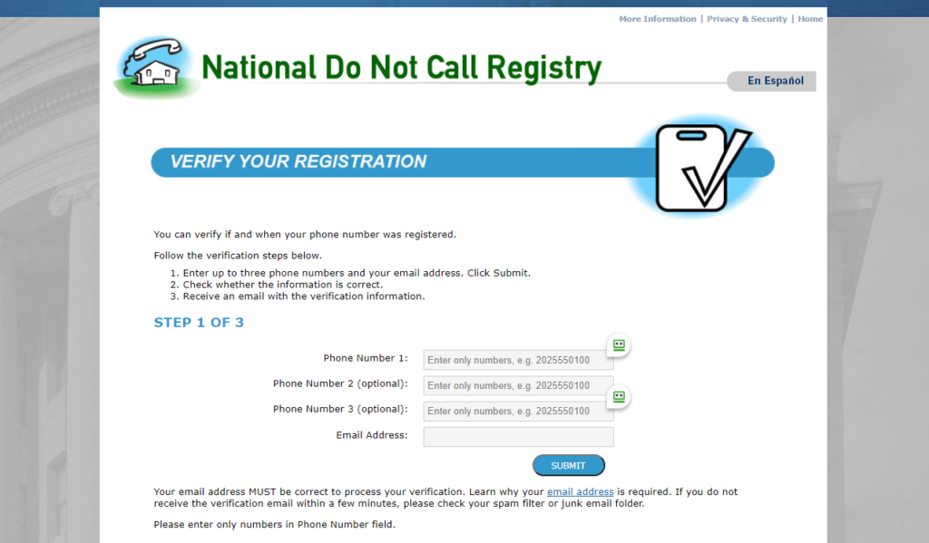 Verify Your registration National Do Not Call Registry