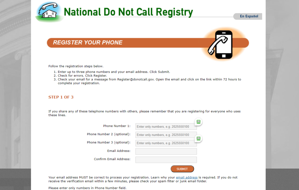 register your phone Do Not Call Registry