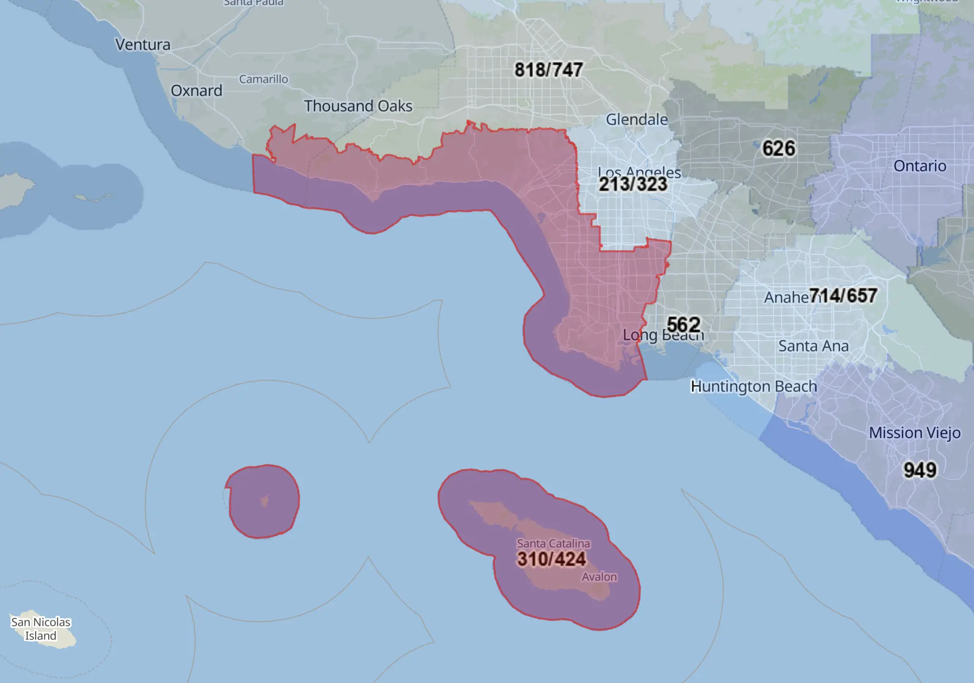 Los Angeles Phone Number with 310 Area Code Map