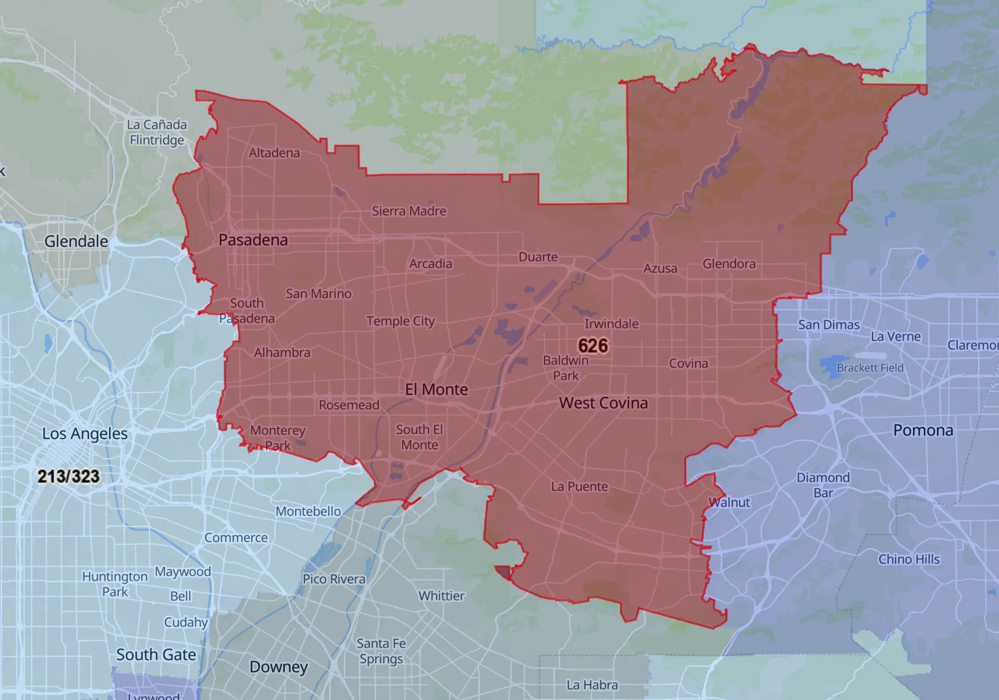 626-Area-Code-Map